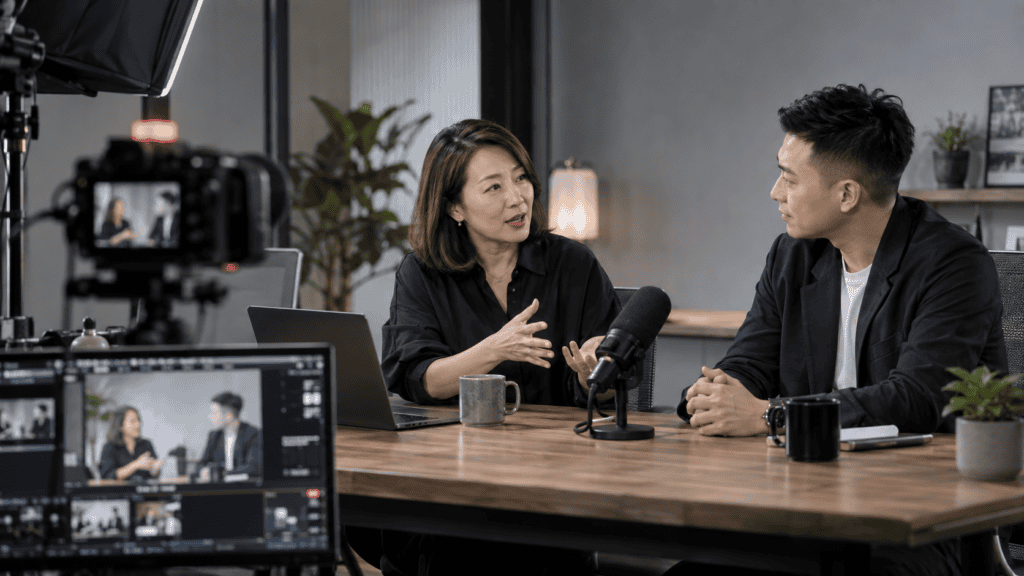 Illustrative facebook livestreaming production scene