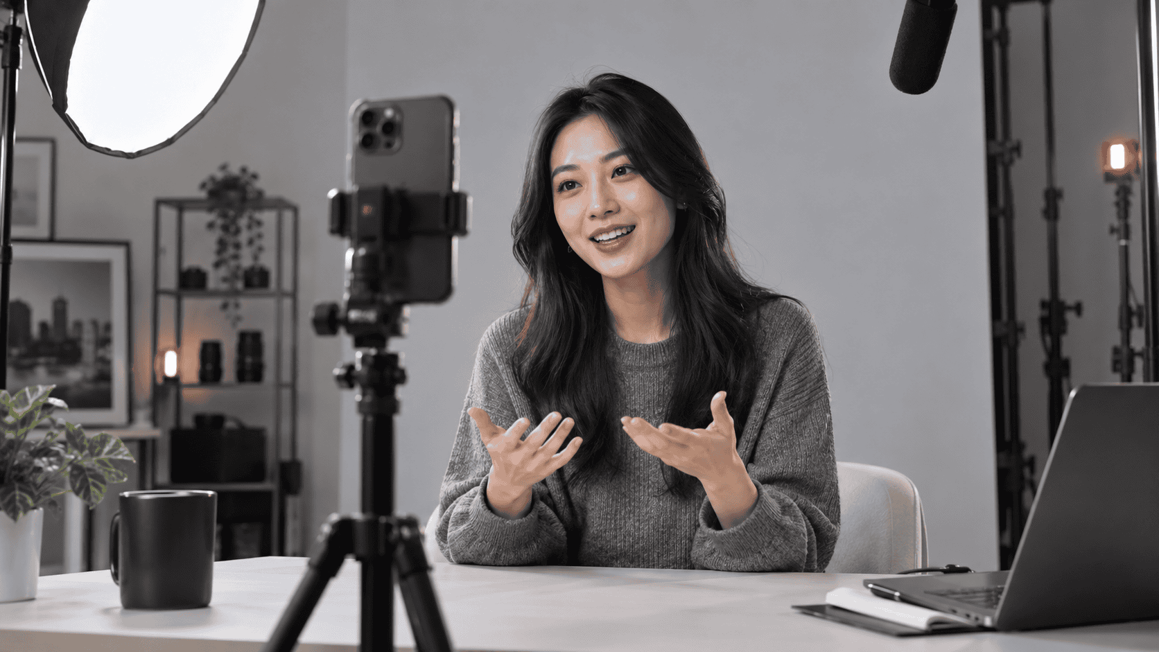 Illustrative social media videos production scene
